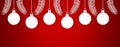 Christmas baubles hanging white ornaments on red background Royalty Free Stock Photo