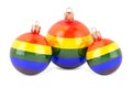 Christmas baubles with LGBT rainbow flag, 3D rendering Royalty Free Stock Photo