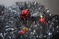 Christmas baubles nesting in silver tinsel 4