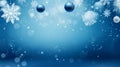 Christmas baubles nestled in snow. Snowflake background. Christmas banner with balls and snowflakes on a blue background Royalty Free Stock Photo