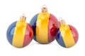 Christmas baubles with Romanian flag, 3D rendering