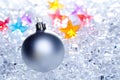 Christmas baubles silver on winter ice Royalty Free Stock Photo