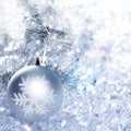 Christmas baubles silver on winter ice Royalty Free Stock Photo