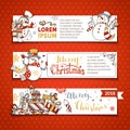 Vector set of horizontal Christmas banners with cute snowmen. Royalty Free Stock Photo