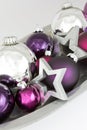 Christmas baubles stars silver violet Royalty Free Stock Photo