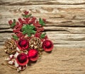 Christmas baubles and vary of decoration on wood background Royalty Free Stock Photo