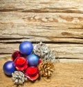 Christmas baubles and vary of decoration on wood background Royalty Free Stock Photo