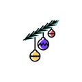 Christmas baubles vector icon in minimalist style. Cute bright baubles on a fir branch isolated on white background Royalty Free Stock Photo