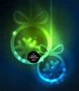 Christmas baubles, vector magic dark background with glowing New Year spheres Royalty Free Stock Photo