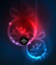 Christmas baubles, vector magic dark background with glowing New Year spheres Royalty Free Stock Photo