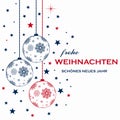 Christmas baubles vector with snowflakes and Christmas greetings in German language on white background. Royalty Free Stock Photo