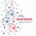 Christmas baubles vector with snowflakes and Christmas greetings in spanish language on white background. Royalty Free Stock Photo