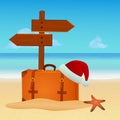Christmas beach background. Winter holiday vacation concept. Vector art