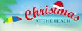 Christmas at the beach banner or poster seashore landscape. Winter vacation. Vector