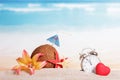 Christmas beach, coconut, clock, flower Royalty Free Stock Photo