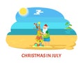 Christmas on Beach in July with Santa Claus Vector