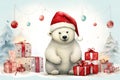 christmas bears holding gifts wearing santa claus hat Royalty Free Stock Photo