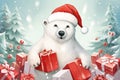 christmas bears holding gifts wearing santa claus hat Royalty Free Stock Photo