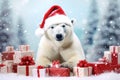christmas bears holding gifts wearing santa claus hat Royalty Free Stock Photo