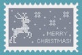 Christmas beautiful post stamped with holiday symbols and elements of decoration. Reindeer. Vector illustration