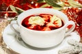 Christmas beetroot soup, traditional Polish Christmas beetroot soup with dumplings Royalty Free Stock Photo