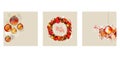 Christmas beige templates with hanging Christmas balls and round festive wreath