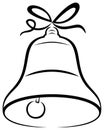 Christmas bell abstract with gift Ribbon in black outline. White Background.