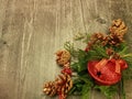 Christmas bell ball with pine and red ribbon,with pine cones and holly berries Royalty Free Stock Photo