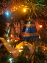 Christmas bell blue hanging on the tree