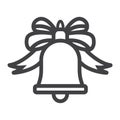 Christmas bell with bow line icon, New year Royalty Free Stock Photo