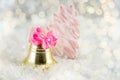 Christmas bell decoration with festive lights Royalty Free Stock Photo