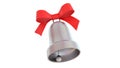 Christmas bell isolated on white background, silver with a red ribbon, Jingle bells, 3D-rendering Royalty Free Stock Photo