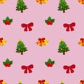 christmas bell ribbon tree pattern Royalty Free Stock Photo