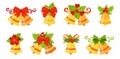 Christmas bells with bows and holly set vector Royalty Free Stock Photo