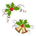 Christmas bells and holly berry with tinsel