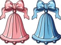 Christmas Bells with Pink and Blue Bows