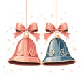 Christmas Bells with Pink and Blue Bows