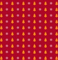 Christmas bells and snow flakes pattern on red background. Chris Royalty Free Stock Photo