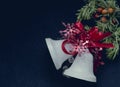 Christmas bells white with red ribbon Royalty Free Stock Photo