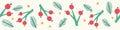 Christmas berry vector background border pattern. Festive foliage illustration.