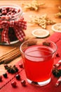 Christmas beverage - cranberry kissel on festive table.