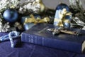 Christmas bible cross and candy canes on blue
