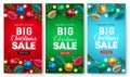 Christmas big sale vector poster set. Christmas big sale text with holiday offer business promo with colorful decorative element. Royalty Free Stock Photo