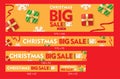 Christmas Big Sale Web Banners Orange Background with Gift box, Snowflakes, and Ribbons Set Royalty Free Stock Photo