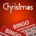 Christmas bingo background with decorative text and cards