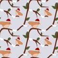 Christmas bird on branch seamless pattern illustration Royalty Free Stock Photo