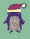 Christmas bird, illustration of doodle penguin in