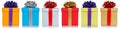 Christmas birthday gifts presents in a row isolated on white background Royalty Free Stock Photo