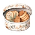 a christmas biscuit tin hand drawn in watercolor 2