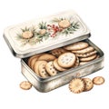 a christmas biscuit tin hand drawn in watercolor 3